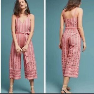 Anthropologie Red and White Jumpsuit Size: Small